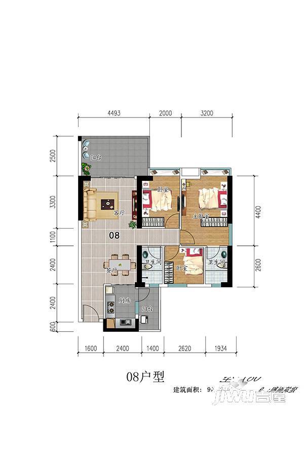 富丽居3室2厅2卫99.5㎡户型图