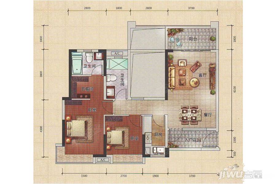 家和春晓苑2室2厅2卫95㎡户型图