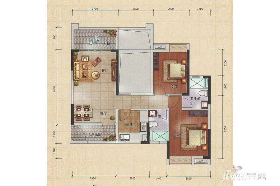 家和春晓苑3室2厅2卫89㎡户型图