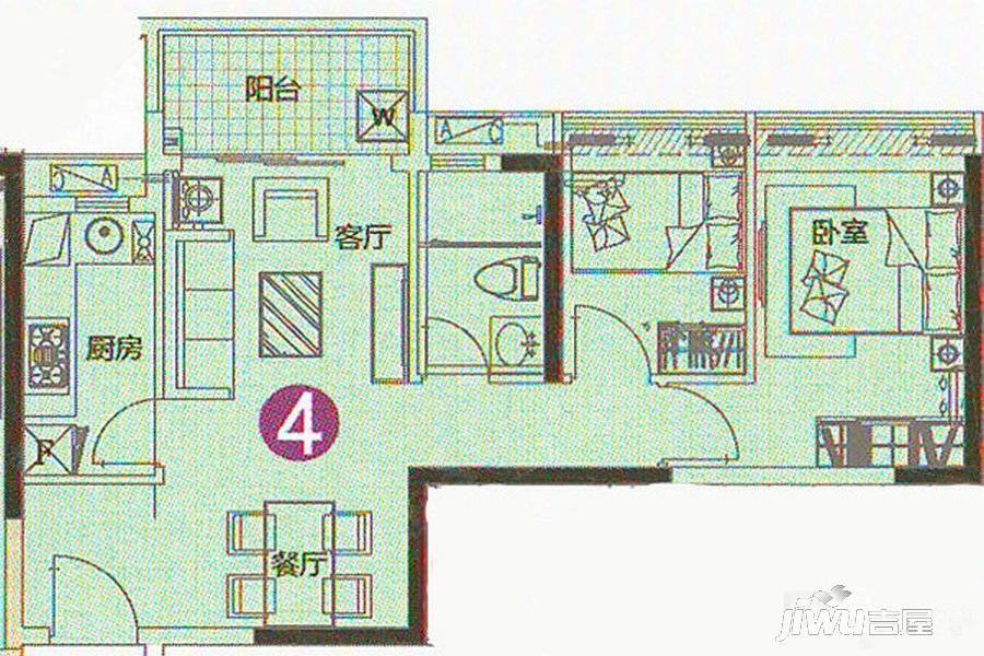 路劲隽悦豪庭2室2厅1卫64㎡户型图