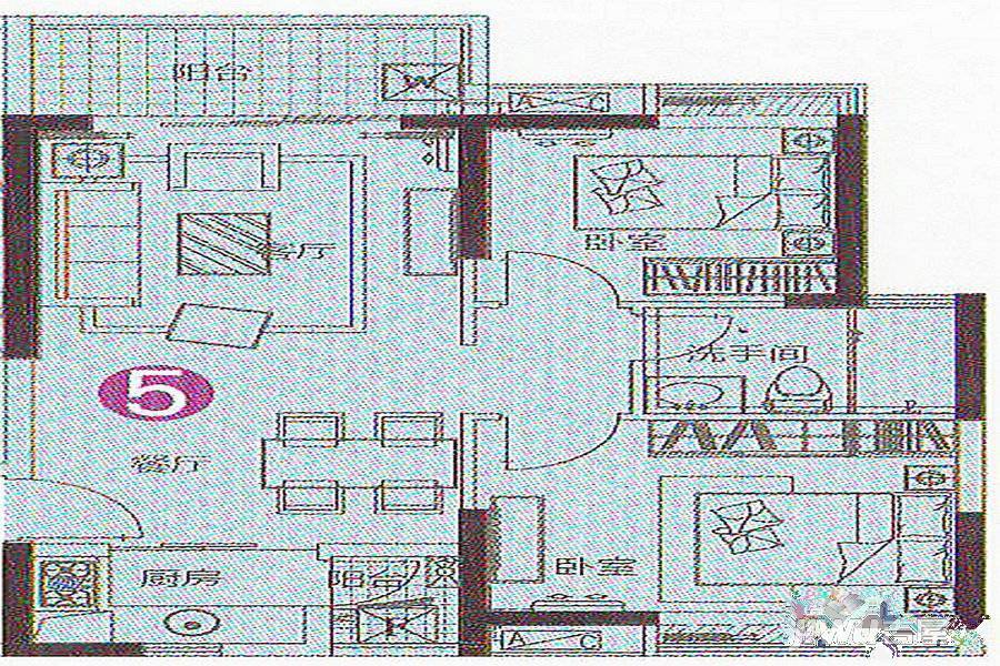 路劲隽悦豪庭2室2厅1卫75㎡户型图