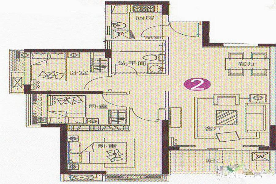 路劲隽悦豪庭3室2厅1卫90㎡户型图