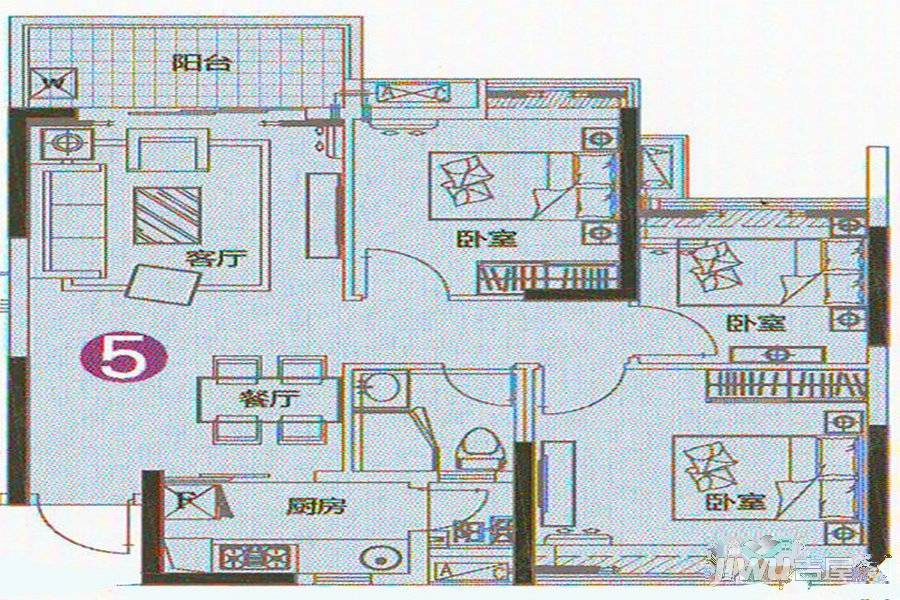 路劲隽悦豪庭3室2厅1卫83㎡户型图