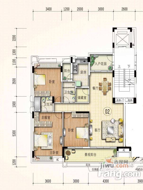 路劲隽悦豪庭3室2厅2卫135㎡户型图