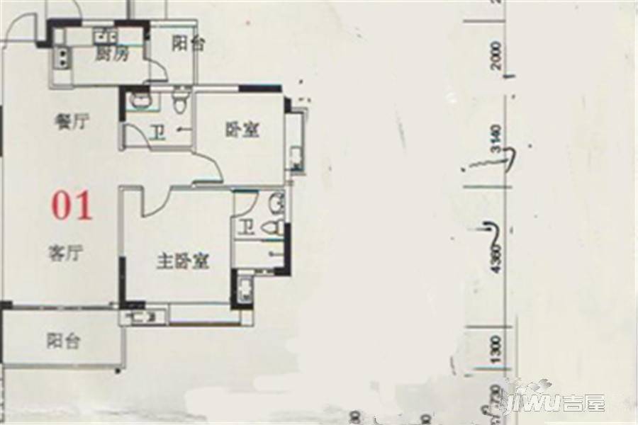 桃源盛世名苑2室1厅1卫89㎡户型图