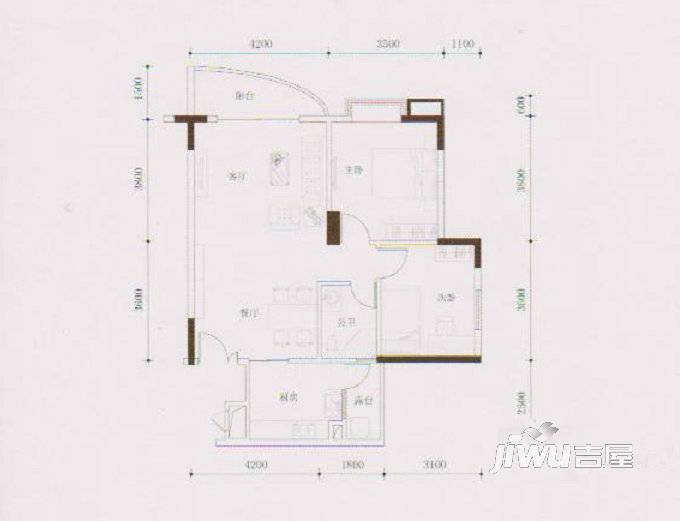 望谷温泉小镇2室2厅1卫82.7㎡户型图