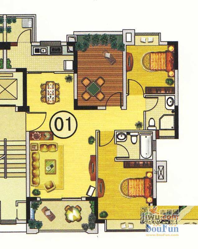 翰林国际2室2厅2卫96.5㎡户型图