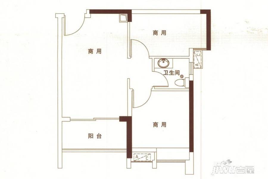 柏丽星寓3室0厅1卫56㎡户型图