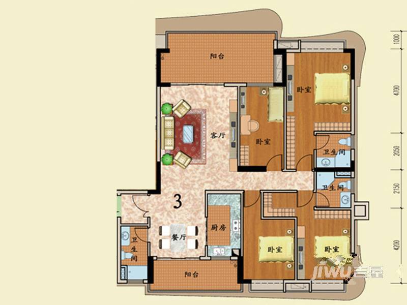 大湖一号4室5厅3卫175.5㎡户型图