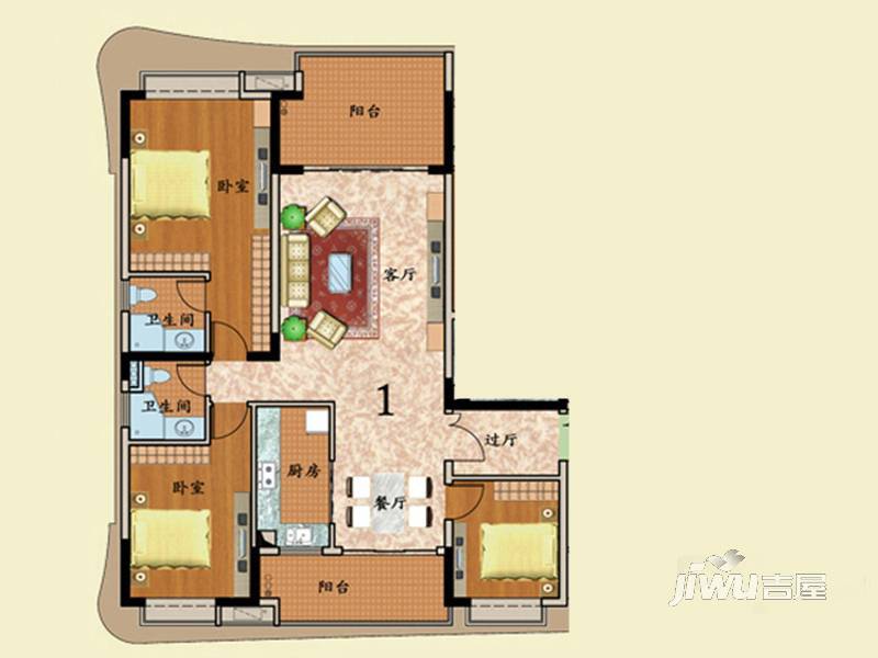 大湖一号3室2厅2卫137㎡户型图