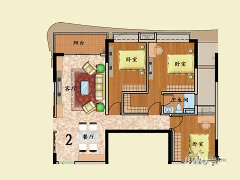 大湖一号3室2厅2卫123.7㎡户型图