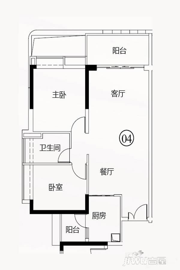 越秀滨海悦城2室2厅1卫90㎡户型图