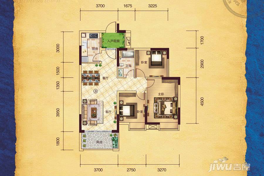 合汇·学府名郡3室2厅1卫92.8㎡户型图