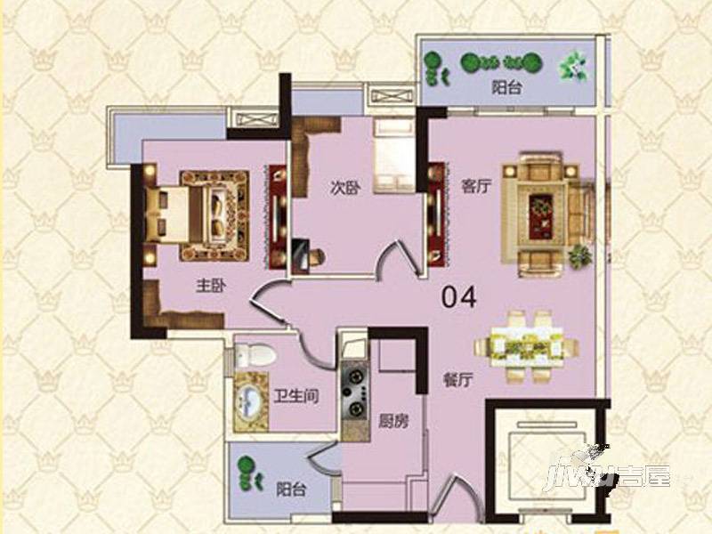 广州新塘新世界花园2室2厅1卫84㎡户型图