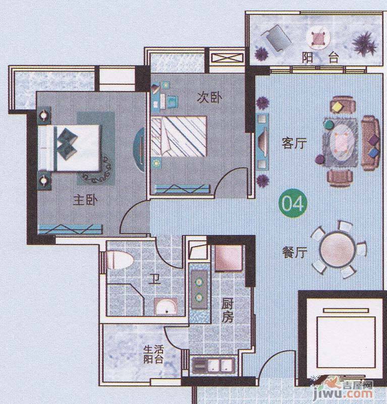 广州新塘新世界花园2室2厅1卫83.9㎡户型图