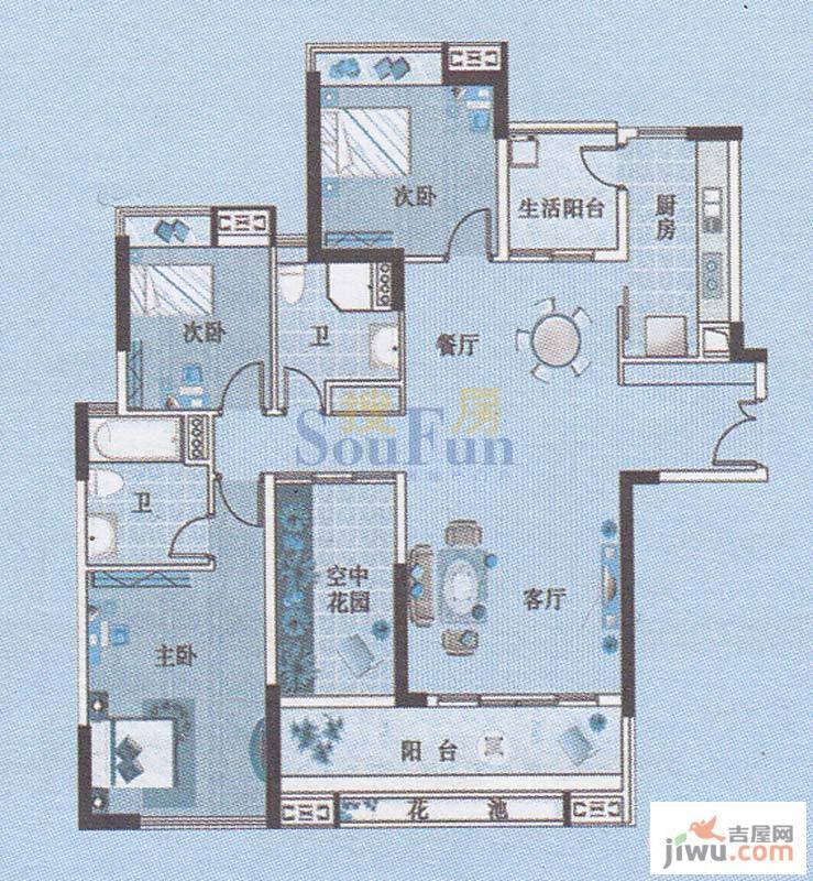 广州新塘新世界花园3室2厅2卫136.6㎡户型图