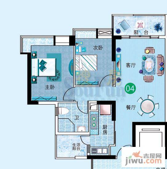 广州新塘新世界花园2室2厅1卫93.9㎡户型图