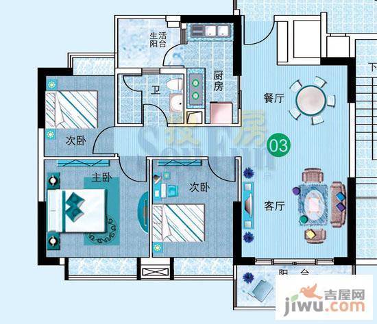 广州新塘新世界花园3室2厅2卫94.5㎡户型图