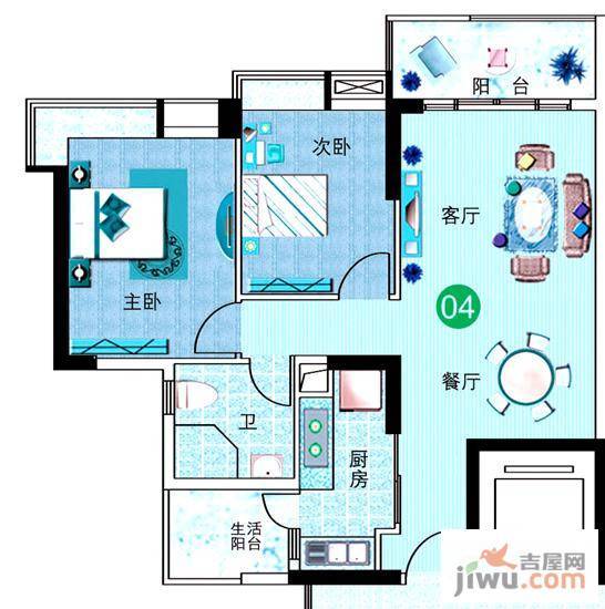 广州新塘新世界花园2室2厅1卫83.9㎡户型图