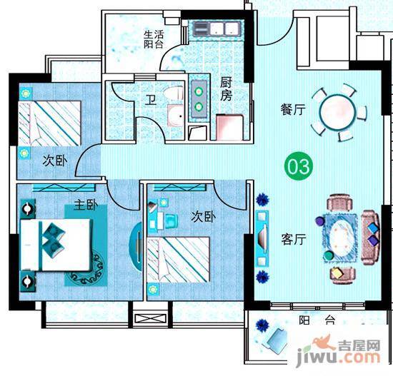 广州新塘新世界花园3室2厅1卫94.5㎡户型图