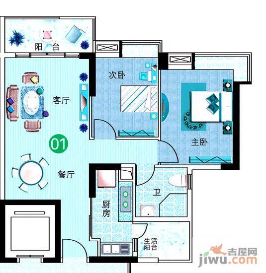 广州新塘新世界花园2室2厅1卫83.9㎡户型图