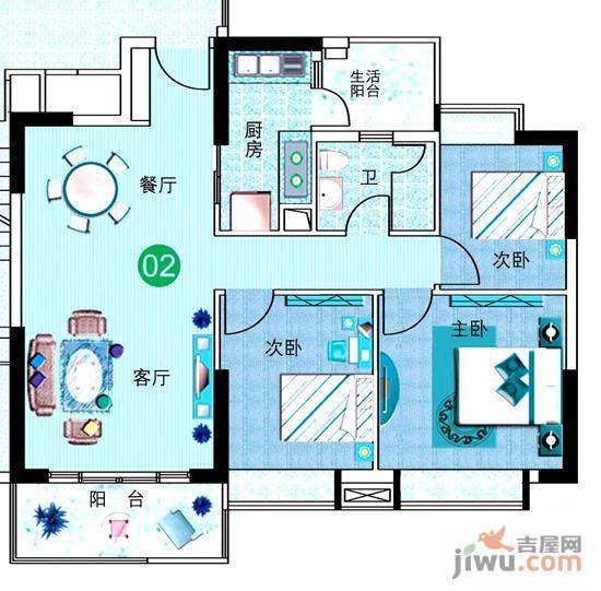 广州新塘新世界花园3室2厅1卫94.9㎡户型图