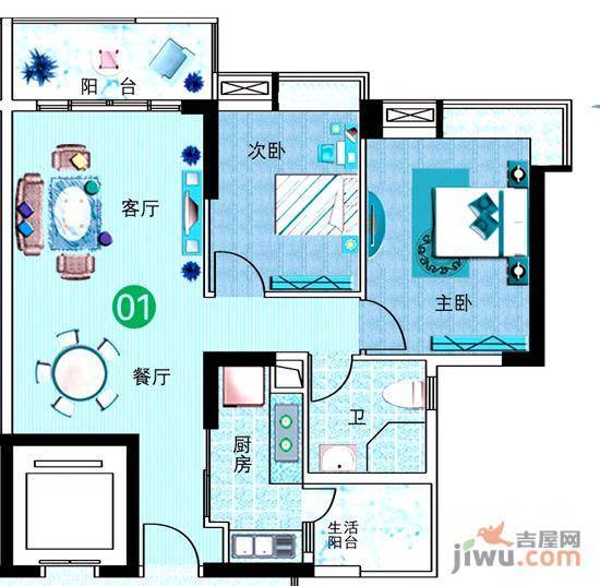 广州新塘新世界花园2室2厅1卫84.2㎡户型图