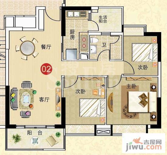 广州新塘新世界花园2室2厅1卫95.2㎡户型图