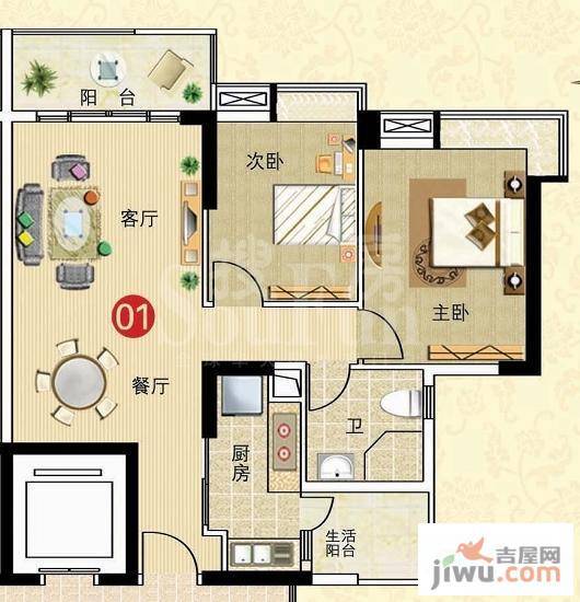 广州新塘新世界花园2室2厅1卫84.7㎡户型图