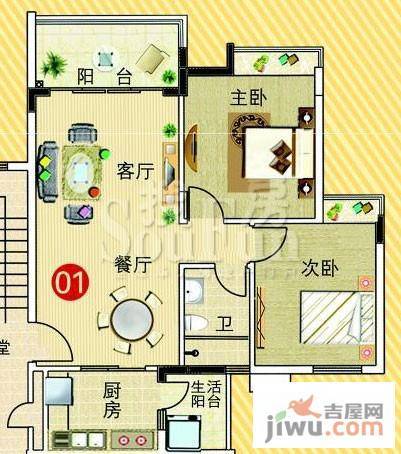 广州新塘新世界花园2室2厅1卫73.6㎡户型图