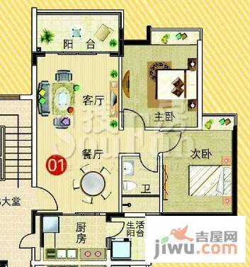 广州新塘新世界花园2室2厅1卫73.6㎡户型图