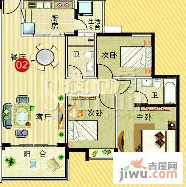 广州新塘新世界花园3室2厅2卫102.9㎡户型图