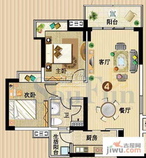 广州新塘新世界花园2室2厅1卫78.7㎡户型图