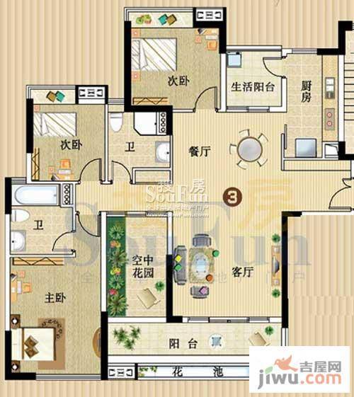 广州新塘新世界花园3室2厅2卫135.5㎡户型图