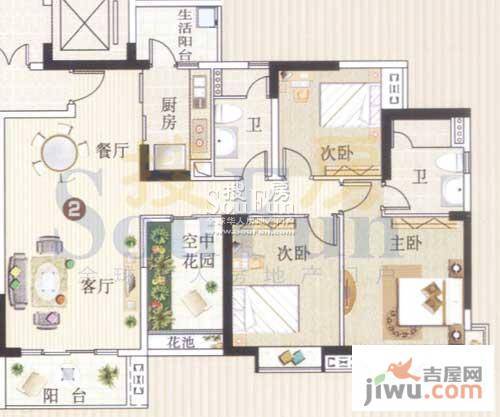 广州新塘新世界花园3室2厅2卫124.5㎡户型图