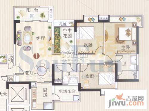 广州新塘新世界花园3室2厅2卫117.2㎡户型图