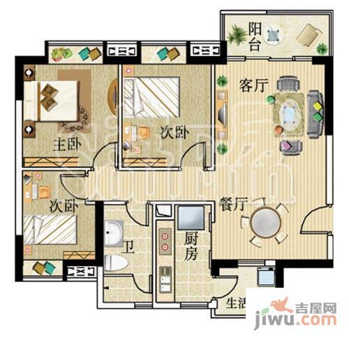 广州新塘新世界花园2室2厅1卫93.2㎡户型图