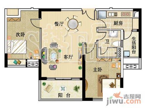 广州新塘新世界花园2室2厅1卫93.3㎡户型图