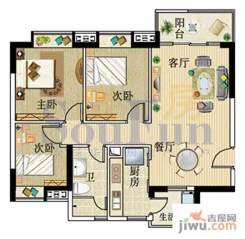 广州新塘新世界花园3室2厅1卫93.1㎡户型图