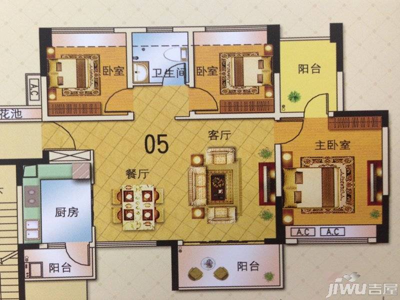 金马香颂居3室2厅1卫104.2㎡户型图