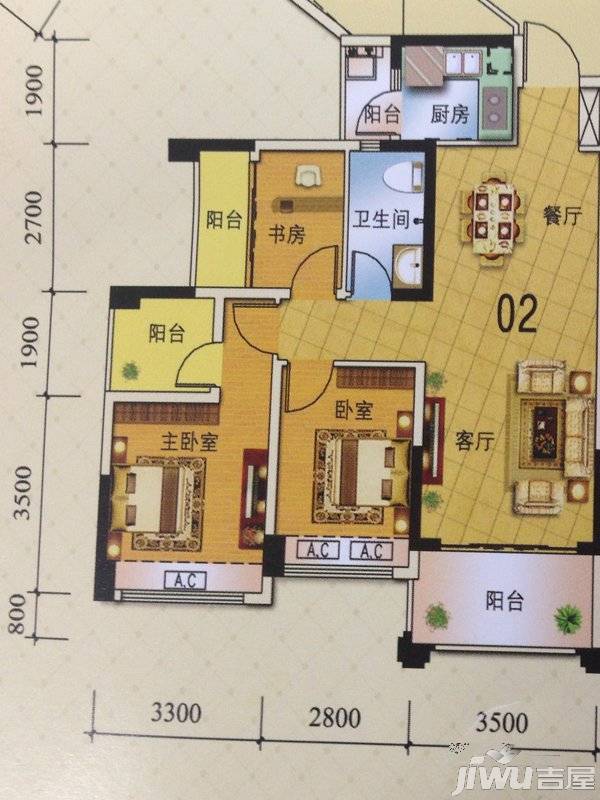 金马香颂居3室2厅1卫91.3㎡户型图