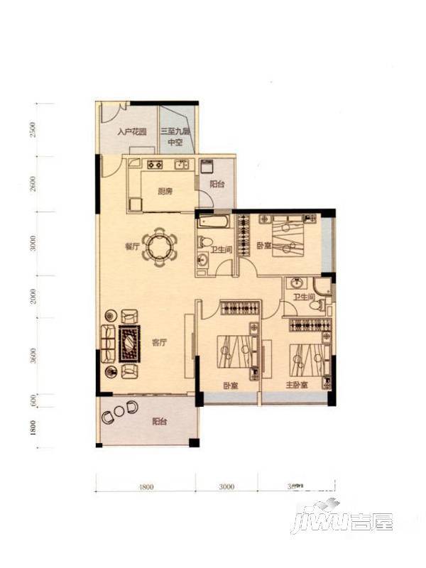 金凤皇庭3室2厅2卫138㎡户型图