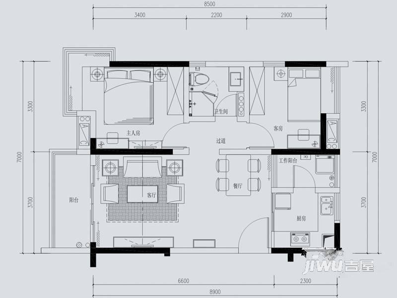 中惠璧珑湾2室2厅1卫79㎡户型图