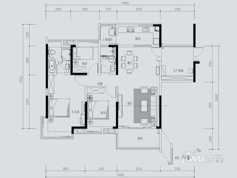 中惠璧珑湾3室2厅2卫142㎡户型图