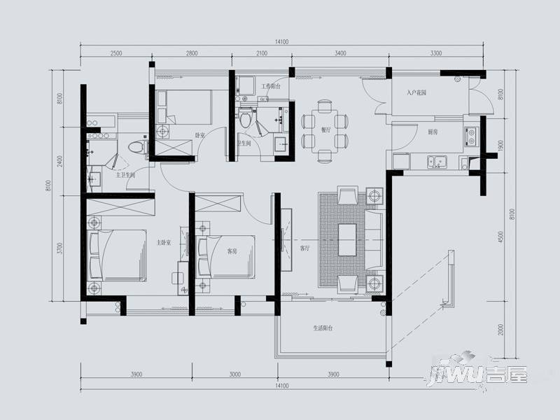 中惠璧珑湾3室2厅2卫118㎡户型图