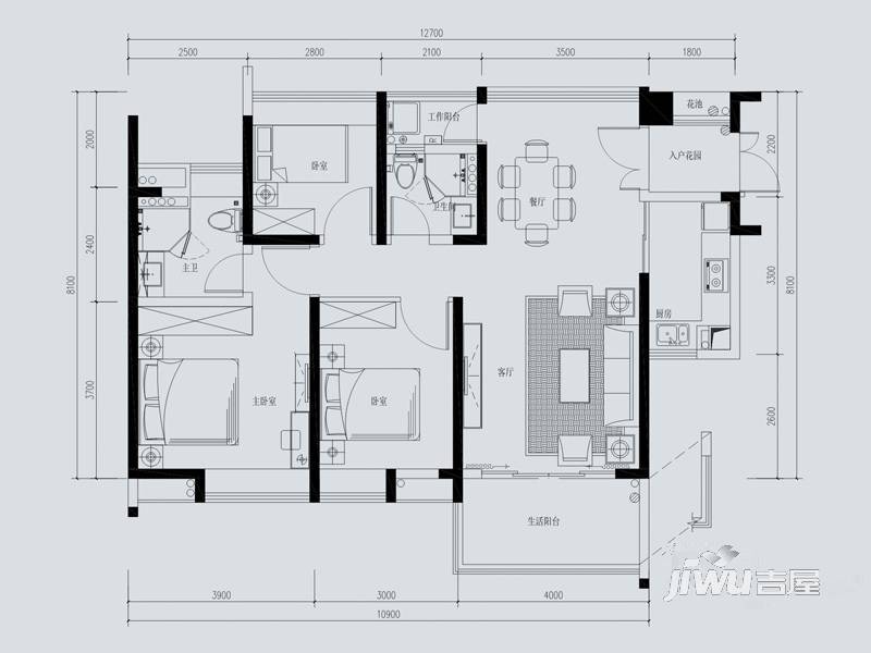 中惠璧珑湾3室2厅2卫117㎡户型图