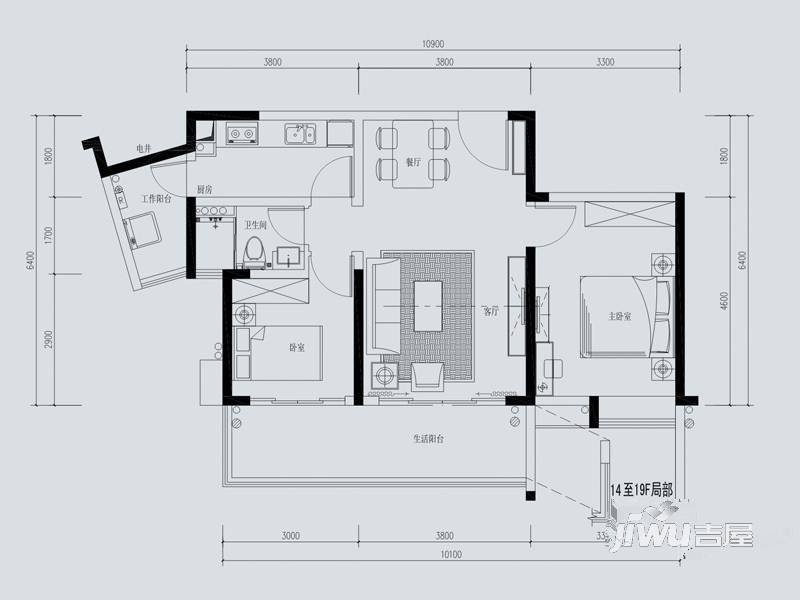 中惠璧珑湾2室2厅1卫89㎡户型图