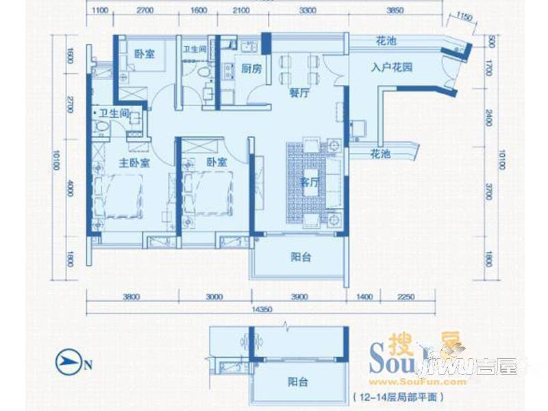 中惠璧珑湾3室2厅2卫116㎡户型图