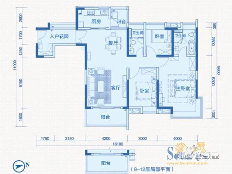 中惠璧珑湾3室2厅2卫136㎡户型图