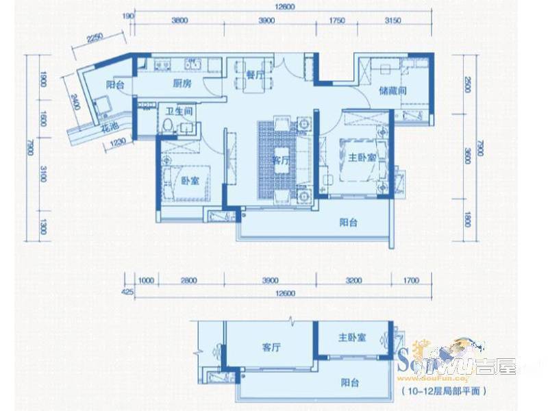 中惠璧珑湾3室2厅1卫177㎡户型图